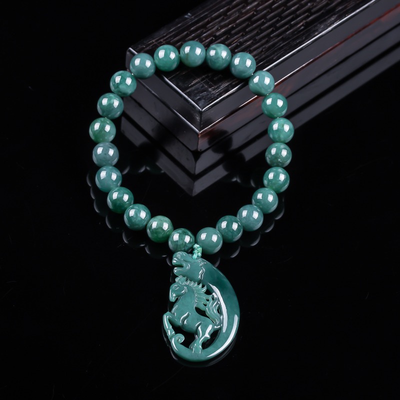 Jewelry & Watches Vitopoulos - สร้อยข้อมือถักมือจากหยกธรรมชาติสีน้ำเงินลายม้าตามปีนักษัตร เครื่องประดับหรูหรา แฟชั่นจิวเวลรี่ พร้อมใบรับรองของขวัญ