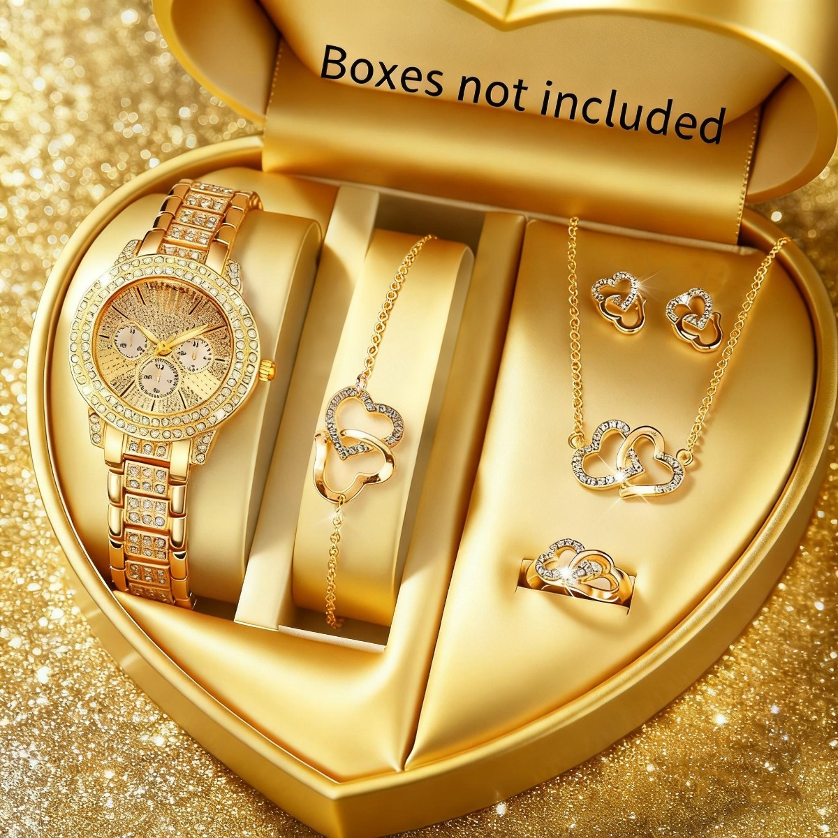 Jewelry Watches For Kids - ชุดนาฬิกาข้อมือผู้หญิงหรูหราประดับเพชรเทียม 6 ชิ้น พร้อมสายโลหะผสม แฟชั่น ควอตซ์