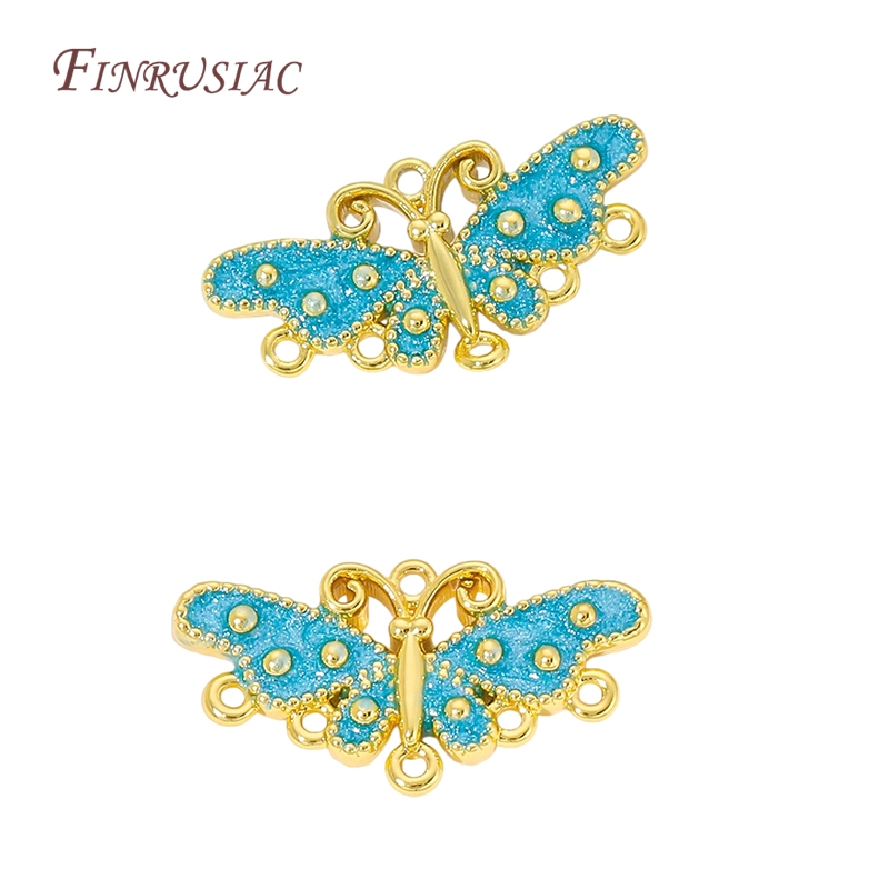 Butterfly Pendant Necklace - จี้ผีเสื้อเคลือบทอง 18K สีน้ำเงินเคลือบเงา พร้อมรูหลายรู สำหรับทำสร้อยข้อมือ สร้อยคอ