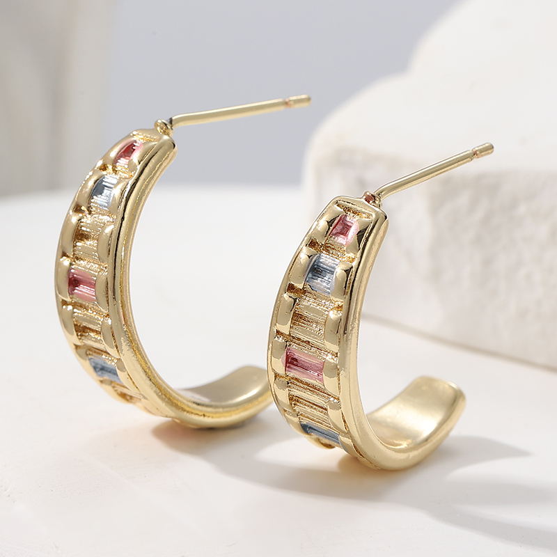 Unique Jewelry Watches - ต่างหูแบบโซ่นาฬิกา ดีไซน์เฉพาะตัว รูปทรงตัว C สีทอง ต่างหูแฟชั่นสำหรับผู้หญิง