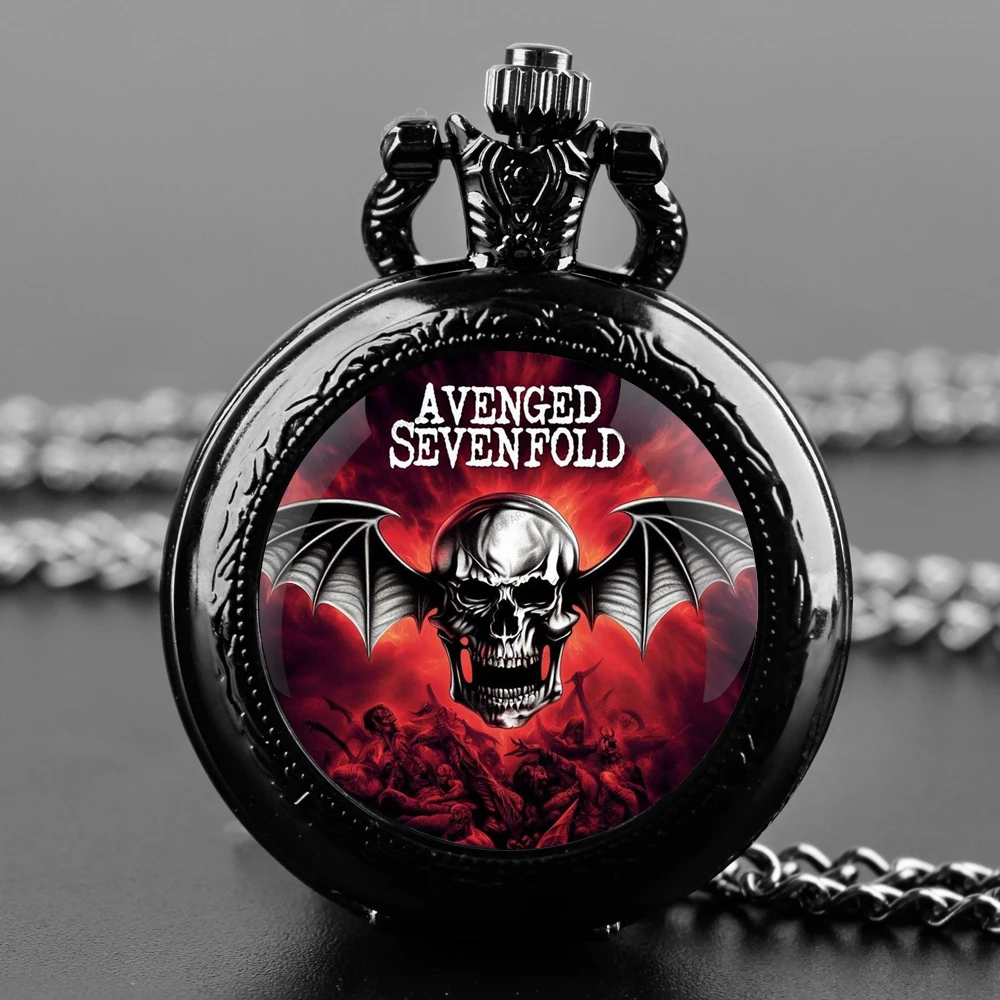 Unique Jewelry Watches - นาฬิกาพกควอตซ์ทรงโดมแก้วลาย Avenged Sevenfold พร้อมสร้อยคอสำหรับผู้ชายและผู้หญิง เครื่องประดับจี้สุดพิเศษ ของขวัญวันเกิด