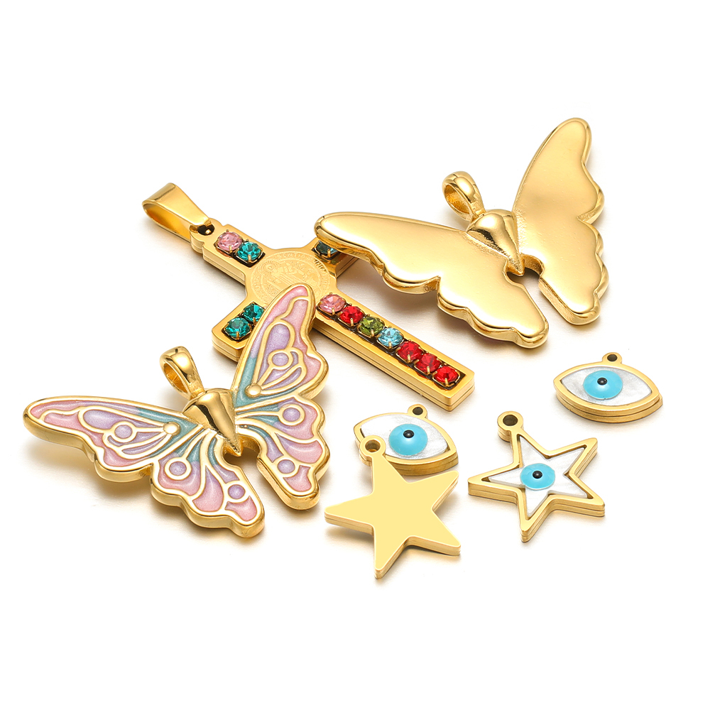Butterfly Pendant Necklace - 5 ชิ้น/ล็อตสแตนเลสเคลือบดาวผีเสื้อ Charms จี้จํานวนมาก DIY ผู้หญิงเครื่องประดับทําต่างหูสร้อยคออุปกรณ์เสริม