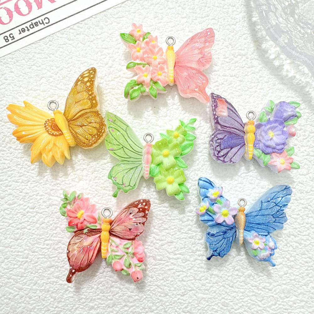 Butterfly Pendant Necklace - 10pcs ใหม่ดอกไม้ผีเสื้อเรซิ่นจี้ DIY Handmade Charm เครื่องประดับอุปกรณ์ตกแต่งทําสําหรับสร้อยคอพวงกุญแจจี้