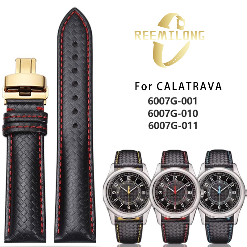 Patek Philippe Watch Calatrava - เส้นคาร์บอนไฟเบอร์ cowhide สายนาฬิกาสําหรับ Patek Philippe CALATRAVA