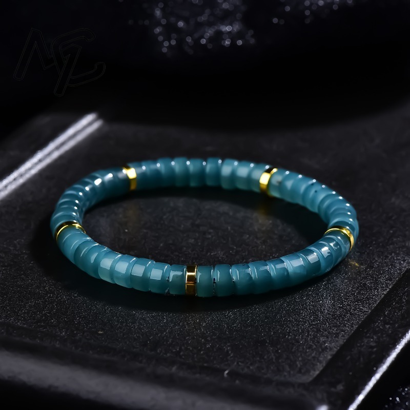 Jewelry & Watches Vitopoulos - สร้อยข้อมือลูกปัดหยกธรรมชาติสีน้ำเงินคุณภาพหรูหรา เครื่องประดับแฟชั่น ดีไซน์ประณีต พร้อมใบรับรองของขวัญ
