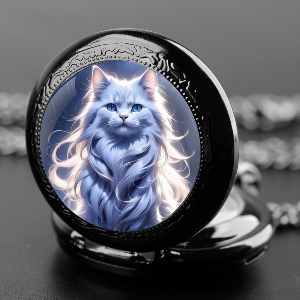 Unique Jewelry Watches - น่ารัก Kawaii แมวกราฟิกแก้วโดมควอตซ์สร้อยคอนาฬิกาพ็อกเก็ตผู้ชายผู้หญิงเด็กที่ไม่ซ้ํากันเครื่องประดับจี้อุปกรณ์เสริมของขวัญ