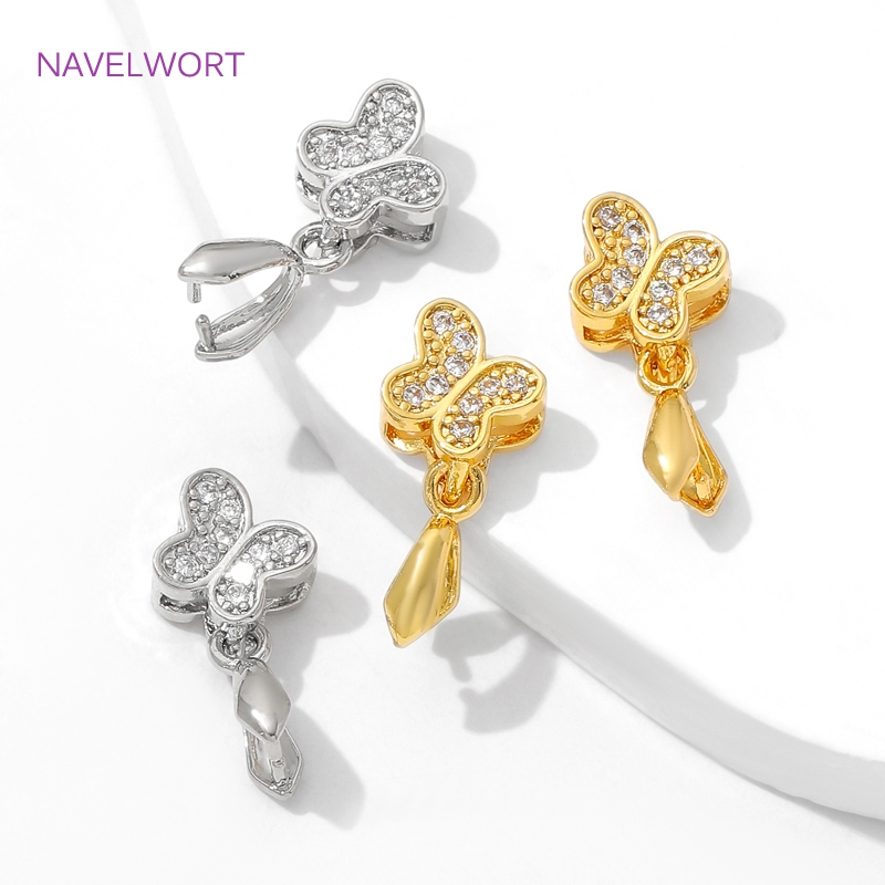 Butterfly Pendant Necklace - ทองเหลือง Pinch Bails 18K Gold Plated