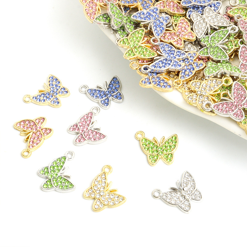 Butterfly Pendant Necklace - จี้รูปผีเสื้อ 100 ชิ้น/ล็อต คริสตัลห้อยประดับ ทำจากโลหะผสม เหมาะสำหรับทำสร้อยข้อมือ